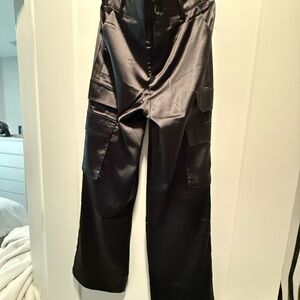 Women’s Black Satin wide leg Cargo Pants small
